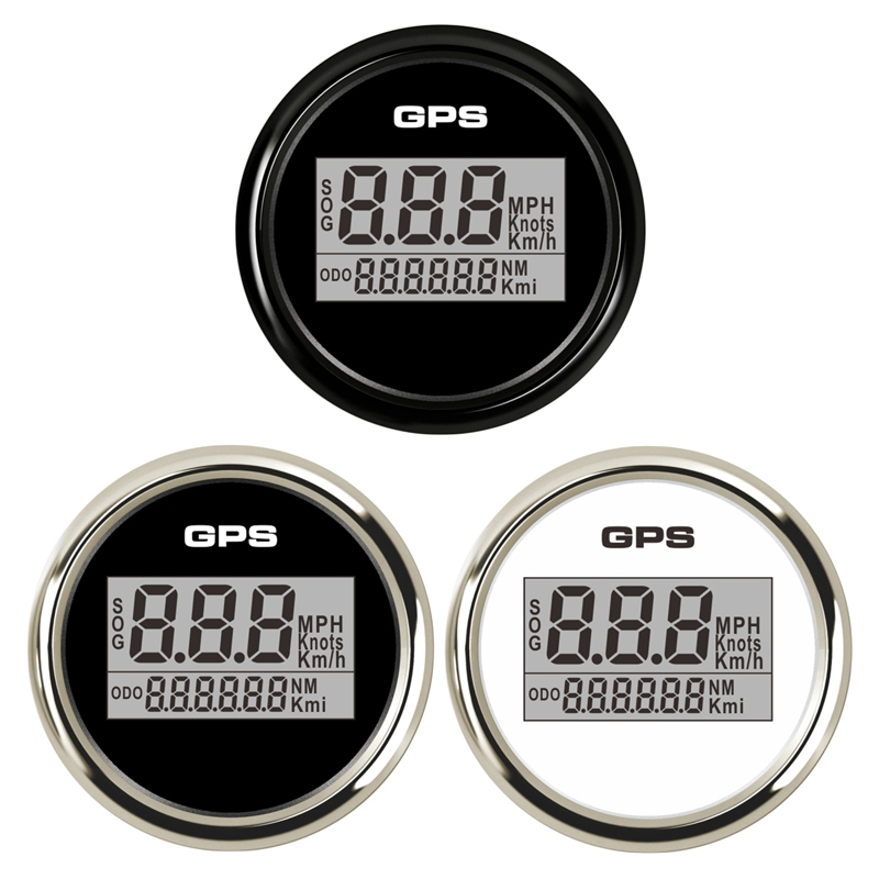 Auto 52mm Gauges Sog 0-999Km/H Knots Mph แสดง GPS Speedometers ความเร็วสีดํา Mileometers 8 ชนิด Back