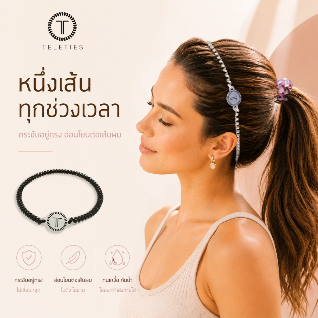 TELETIES - ที่คาดผมเกลียว - กันลื่น ไม่เจ็บศีรษะ ดีไซน์ยืดหย
