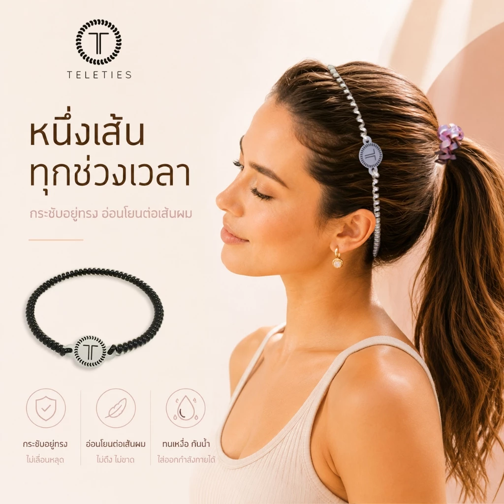 TELETIES - ที่คาดผมเกลียว - กันลื่น ไม่เจ็บศีรษะ ดีไซน์ยืดหยุ่นสูง - กันน้ำและทนทาน เหมาะสำหรับการกีฬา ฟิตเนส การใช้งานประจำวัน และโอกาสแฟชั่นต่าง ๆ