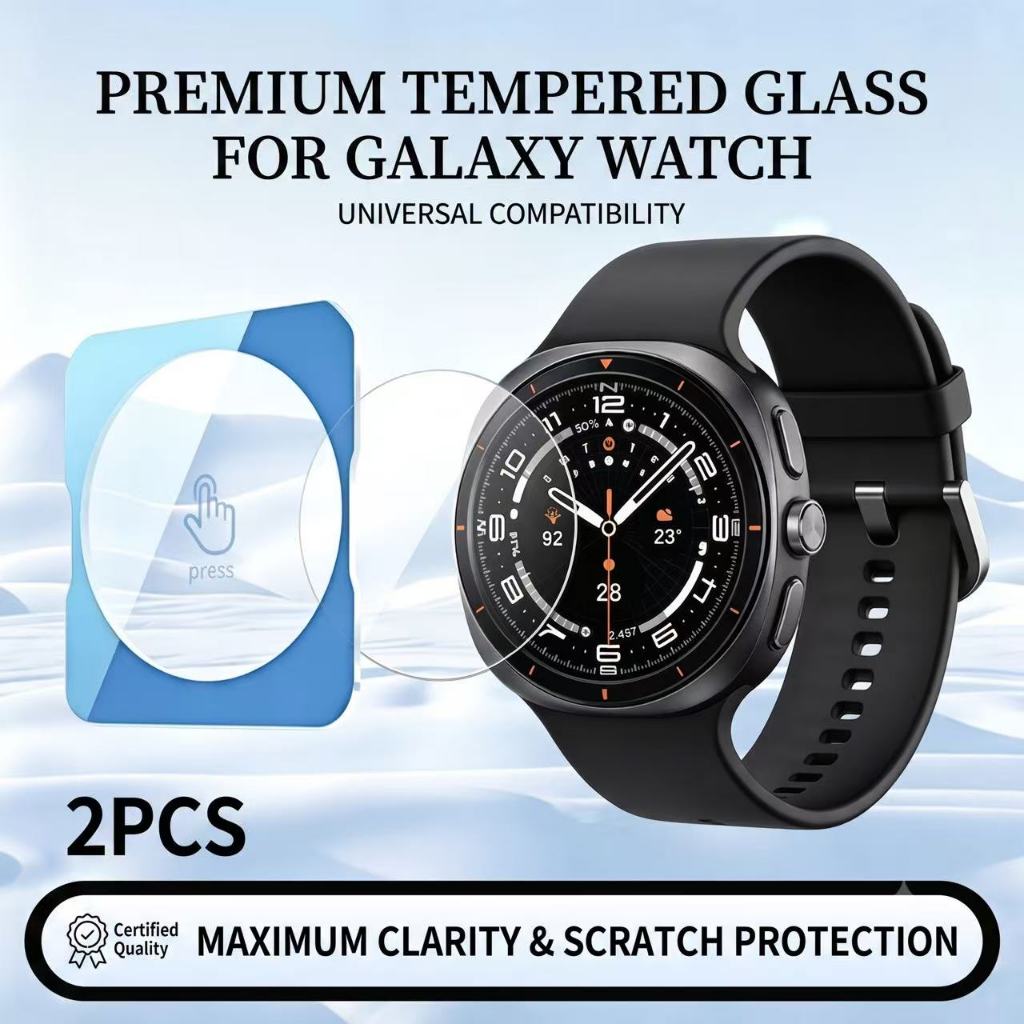 2 ชิ้น Samsung Galaxy Watch 9/8/8Classic/Ultra 2/2025 กระจกนิรภัยป้องกันหน้าจอพร้อมเครื่องมือจัดตําแหน่ง, HD Clear Anti-Scratch Anti-Fingerprint Full Coverage ฟิล์มป้องกัน