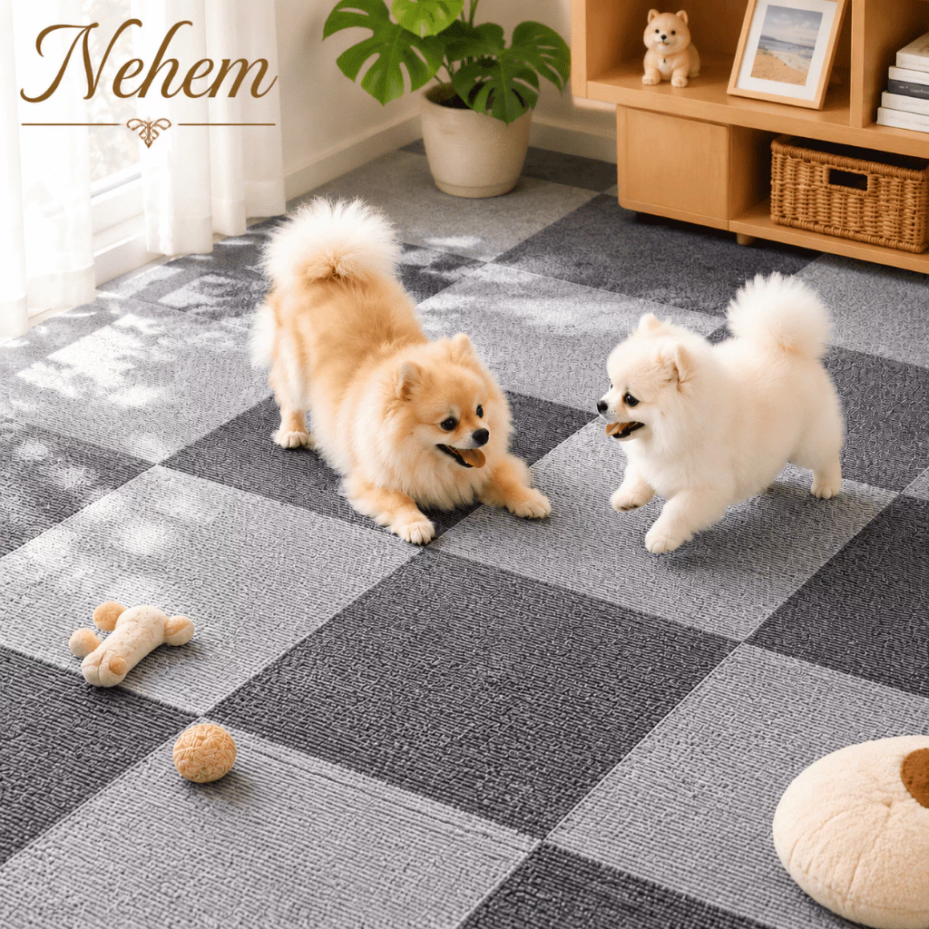 Nehem - 10PCS พรมจิกซอว์ปูพื้นพรมปูพื้นสำหรับสัตว์เลี้ยง กาวติดด้วยตนเองนำมาใช้ใหม่ พรมสัตว์เลี้ยง กันลื่นสัตว์เลี้ยง - สําหรับไม้/กระเบื้อง/พื้นแข็ง - สํานักงาน/บ้าน/ห้องนั่งเล่น/ห้องครัว