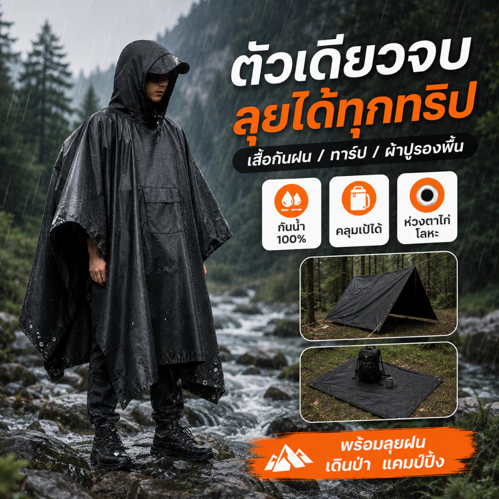 3in1 ชุดกันฝน ขี่ มอเตอร์ไซค์ กันน้ำ 100% เสื้อกันฝน แบบชิ้นเดียว การออกแบบที่กว้างขึ้น ไม่เปียกง่าย