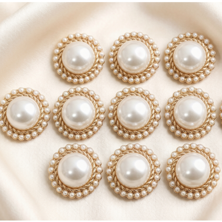 10 ชิ้น Pearl Alloy เย็บปุ่ม 15 มม. ปุ่มโลหะสีทองตกแต่ง Handmade เสื้อผ้าอุปกรณ์เสริม