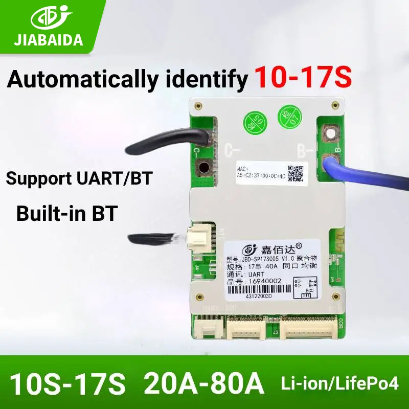 JBD BMS 10S 13S 14S 16S LiFePo4 17S Li-ion 20A 40A 50A 120A Built-in BT Balance JIABAIDA สมาร์ท BMS