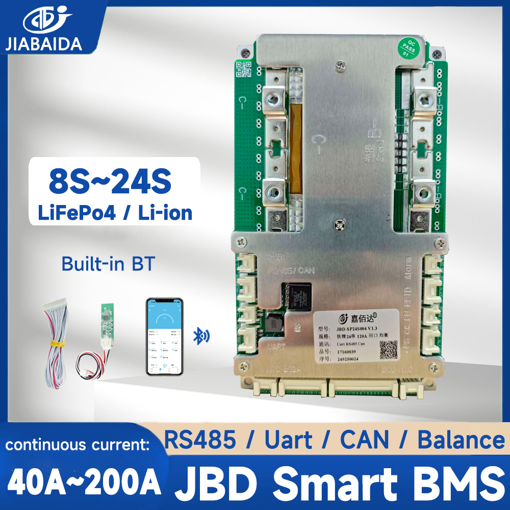JBD BMS 8S-24S 16S 20S Li-ion LiFePo4 40A-200A BT UART RS485 สามารถ Active Balance jiabaida สมาร์ท B
