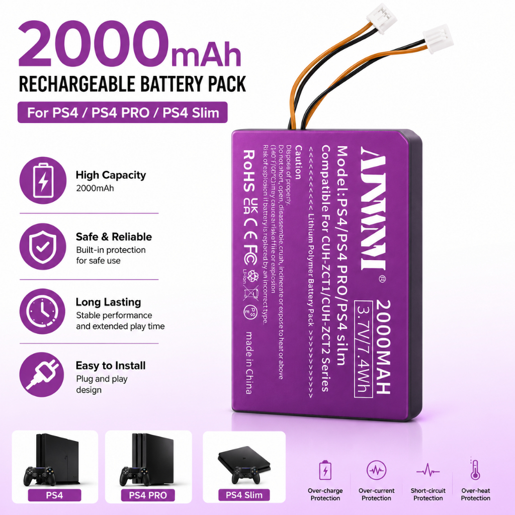 AJNWNM PS4/PS4 Pro V1 V2 แบตเตอรี่ 2000mah คอนโทรลเลอร์ไร้สายเปลี่ยนแบตเตอรี่สําหรับ PS4 Playstation
