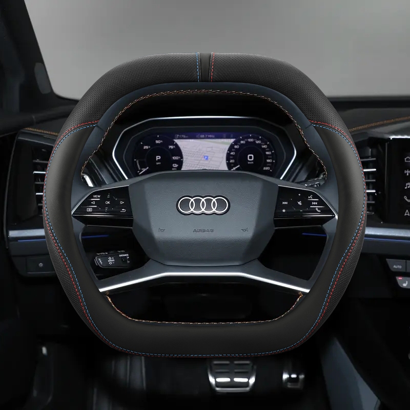 หนังไมโครไฟเบอร์พวงมาลัยรถสําหรับ Audi Q6 e-tron Q4 e-tron S e-tron GT 2025 Non-slip Auto อุปกรณ์ตกแ