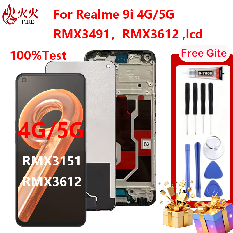 จอแสดงผล LCD สําหรับ Realme 9i 4G 5G RMX3491 RMX3612 Touch Screen Digitizer Assembly กรอบอะไหล่