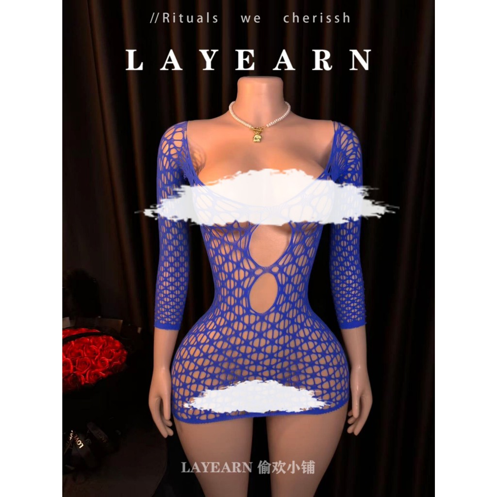 LAYEARN [Under the Internet Love] เซ็กซี่สีฟ้าเสื้อผ้าสุทธิ Temptation Tear-Off ชุดชั้นใน qqny สาวร้อนสนุก