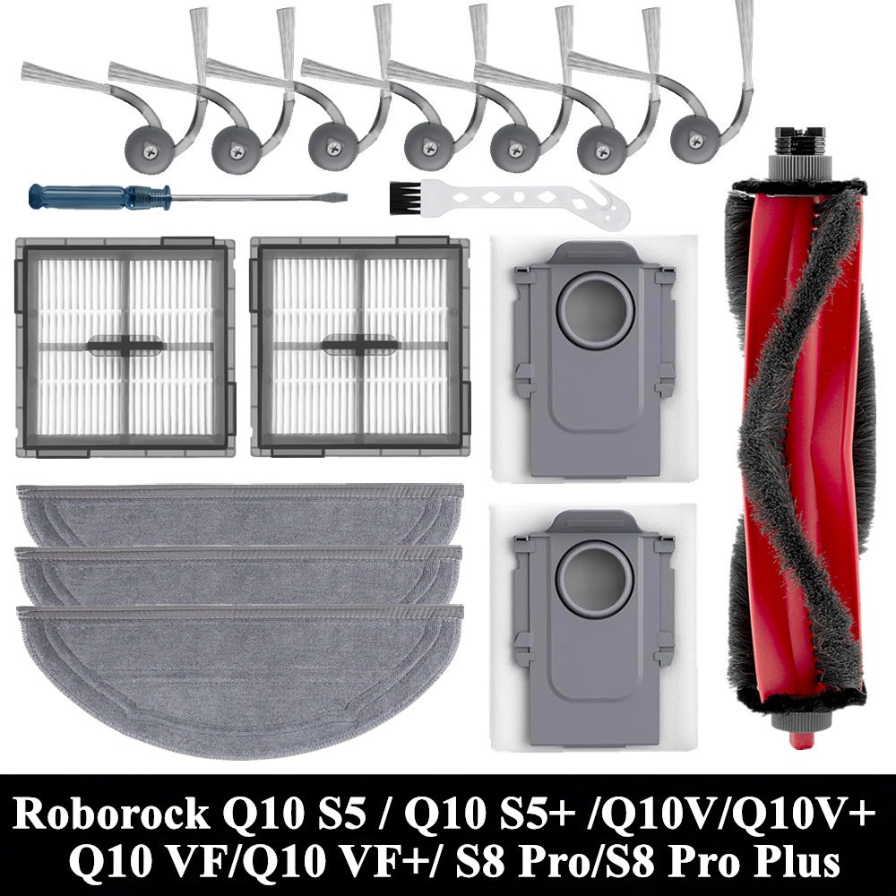 สําหรับ Roborock Q10 S5 +/Q10 V +/Q10 S5 /Q10 V อุปกรณ์เสริมแปรงหลักแปรงด้านข้าง Hepa กรอง Mop ผ้าฝุ่นกระเป๋าหุ่นยนต์อะไหล่