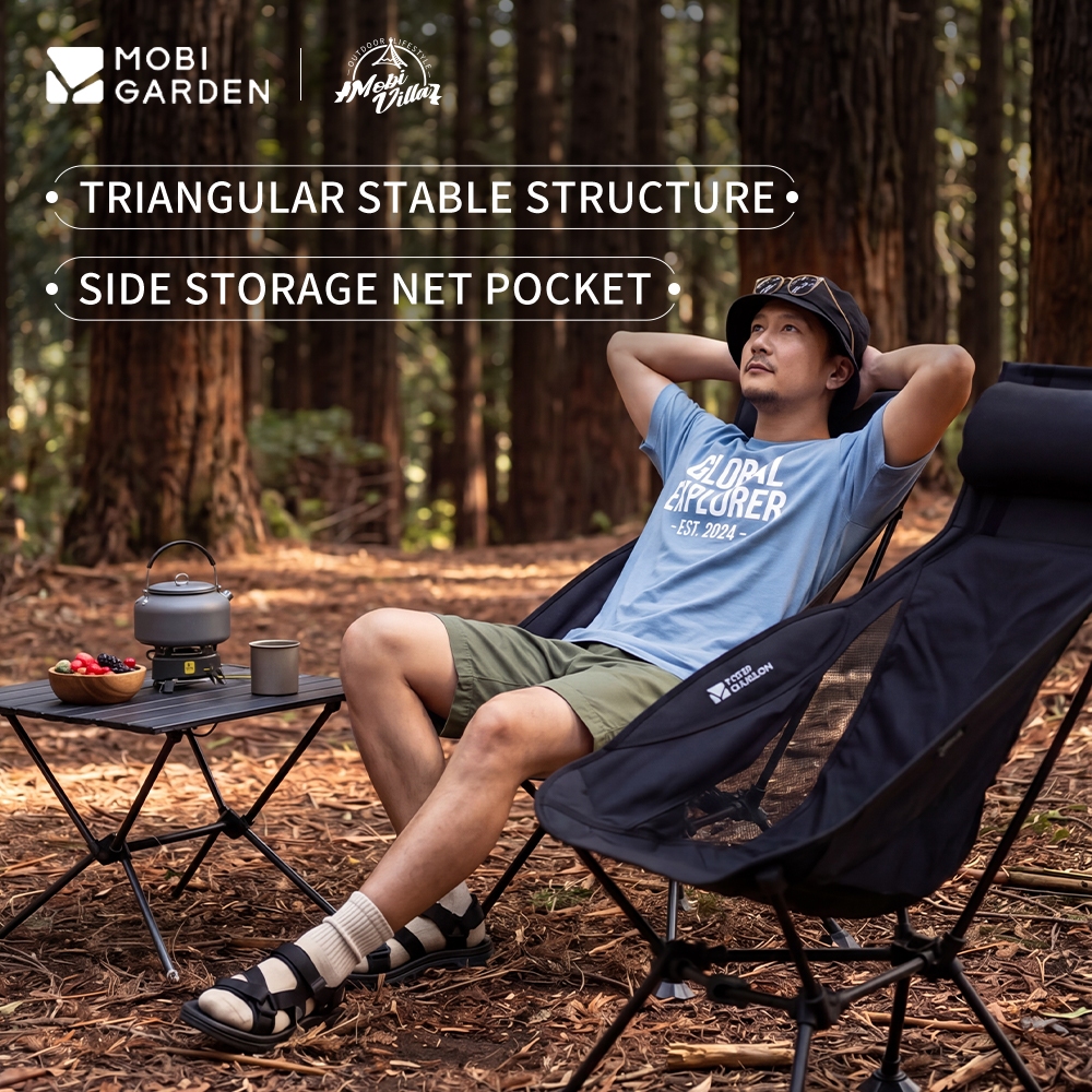 MOBI GARDEN เก้าอี้รองรับสูงโหลด-Bearing High Black Camping ง่ายต่อการจัดเก็บ
