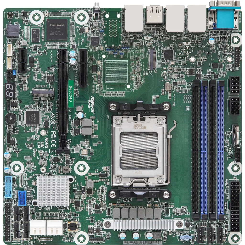 AsRock Rack Micro-ATX เมนบอร์ดเซิร์ฟเวอร์ซ็อกเก็ตเดี่ยว AMD Ryzen 7000 B650D4U
