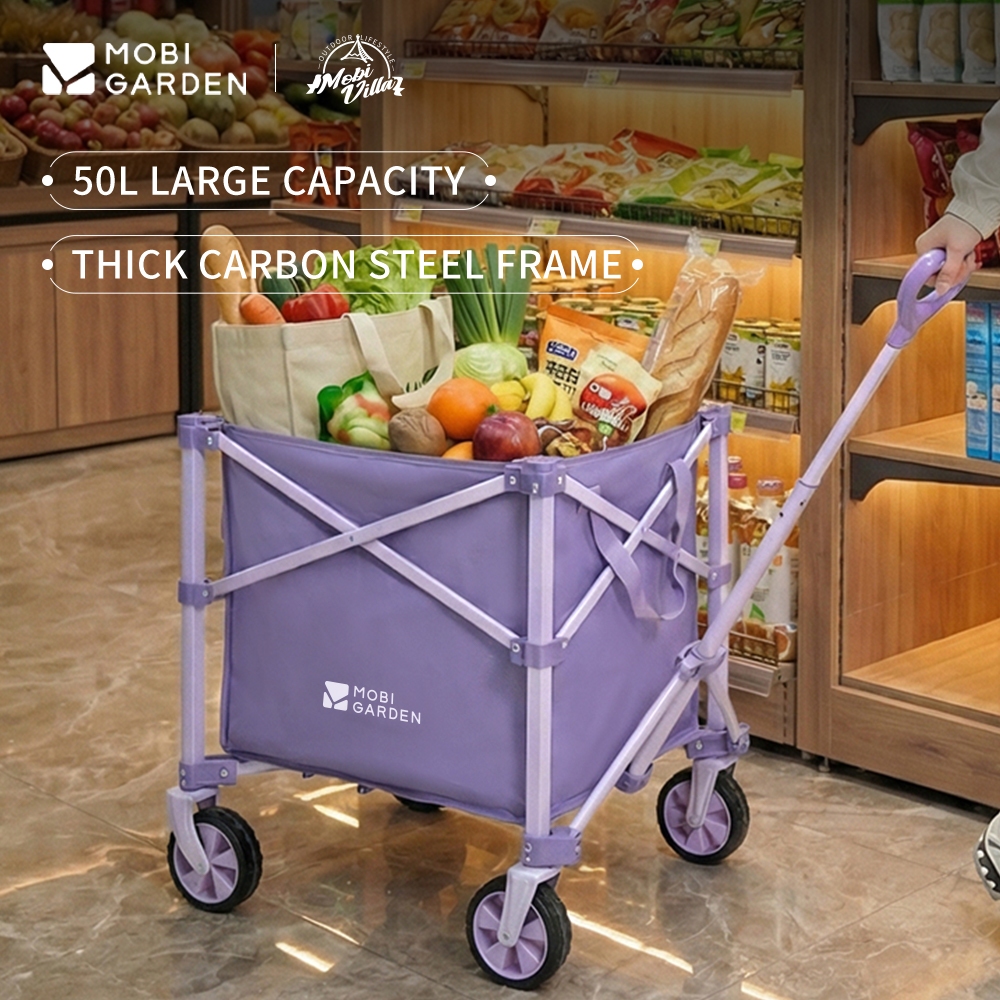 MOBI GARDEN รถเข็นพับ 50L Camping Wagon รถเข็นช้อปปิ้งมัลติฟังก์ชั่นกลางแจ้งเก็บแมวสุนัขรถสัตว์เลี้ยงรถเข็นเด็ก