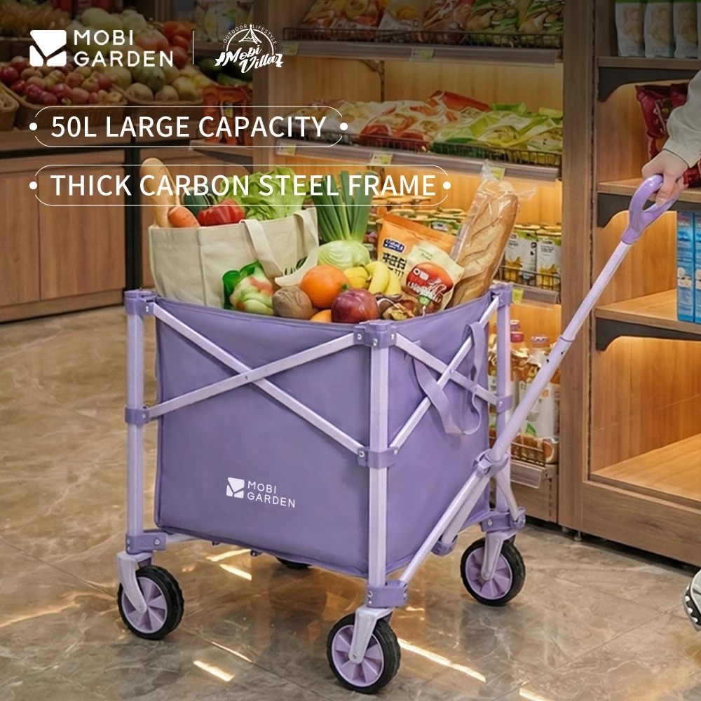 MOBI GARDEN รถเข็นพับ 50L Camping Wagon รถเข็นช้อปปิ้งมัลติฟังก์ชั่นกลางแจ้งเก็บแมวสุนัขรถสัตว์เลี้ยงรถเข็นเด็ก