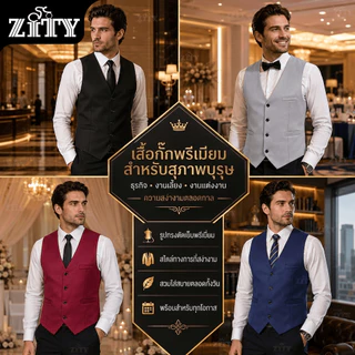 ZITY (ซื้อ 1 แถม 1) เสื้อกั๊กสูทผู้ชาย ทรงเข้ารูป สไตล์ธุรกิจ คอกวี มีหลายสี เหมาะแต่งงาน ทำงาน ออกงานพิธี