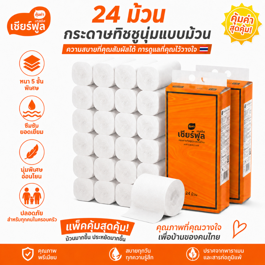 ซื้อ 12 แถม 12 ฟรี กระดาษชําระม้วนไร้แกน Botare 5 ชั้น ดูดซับเร็วเปียกฉีกขาด อุดตัน-ฟรี ท่อระบายน้ําปลอดภัย