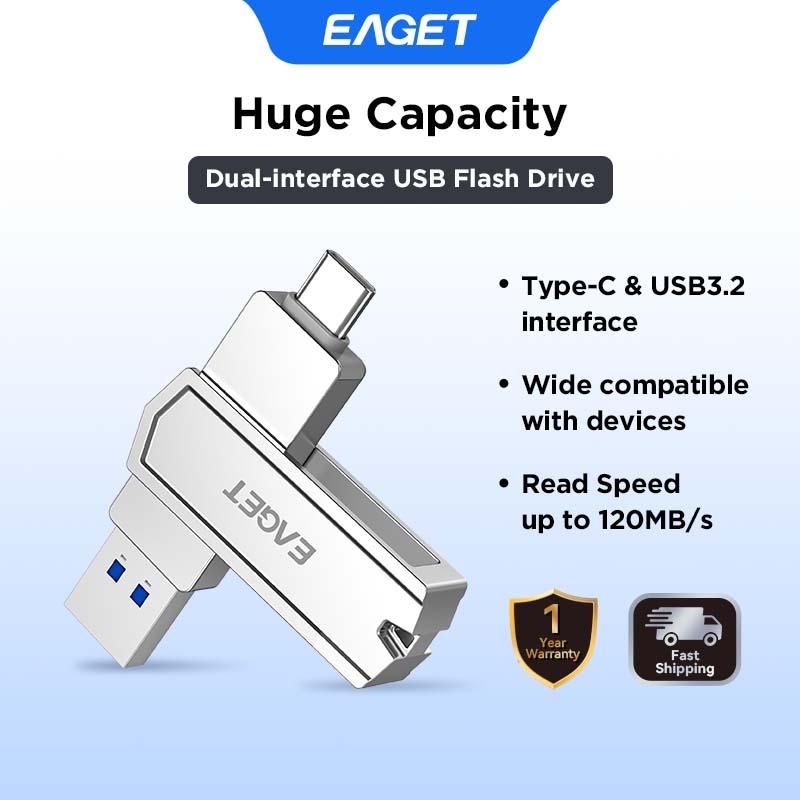 EAGET CF22 USB 3.2 Type-C (120MB/s) แฟลชไดรฟ์ USB 2-in-1 32GB 64GB 128GB 256GB