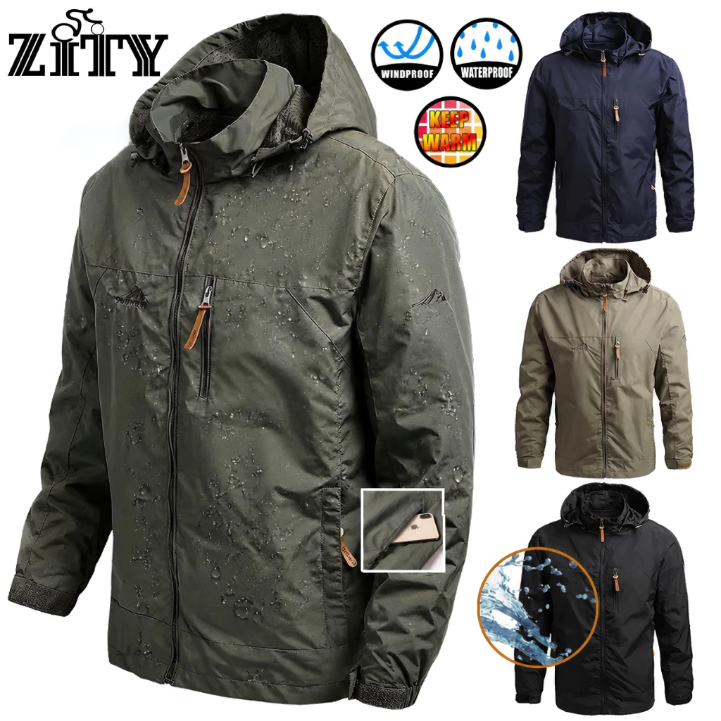 ZITY เสื้อแจ็คเก็ต เสื้อแจ็คเก็ตผ้าร่ม กันน้ำและกันลม งานดี ใส่สบาย กางเกงยุทธวิธี Big Shark หนัง Zip Hooded Jacket
