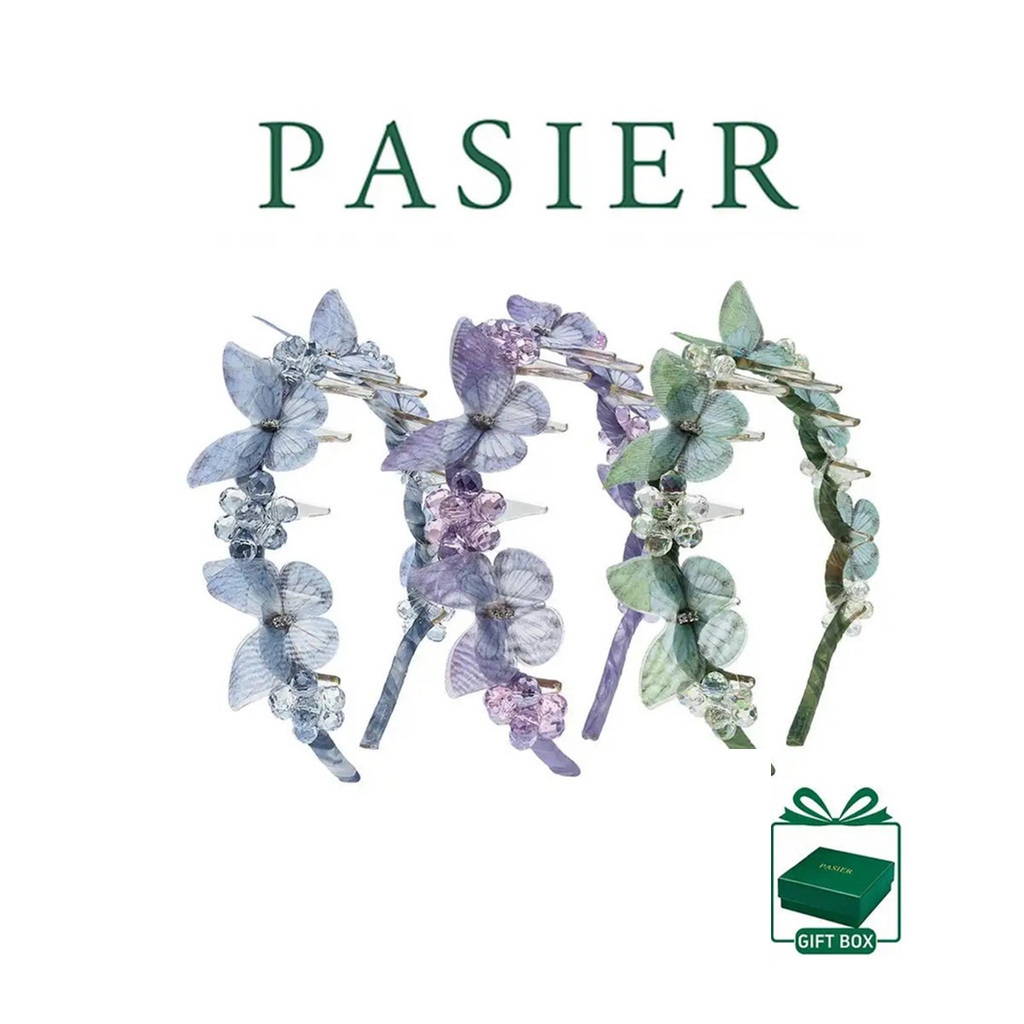 PASIER ที่คาดผมผีเสื้อคริสตัลหรูหราที่คาดผมลายนูนสําหรับผู้หญิงเครื่องประดับผมแฟชั่น KJ0016