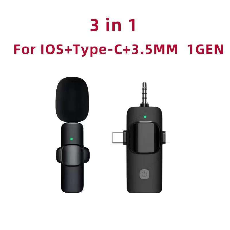 3 IN 1 K15 ไมโครโฟนไร้สายแบบหนีบเสื้อประเภท C Lightning 3.5 มม.อินเทอร์เฟซ Live Streaming ไมโครโฟน/T