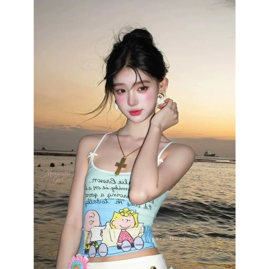 เสื้อกล้ามผู้หญิงสาวร้อนเกลียวยกทรงแขนกุดสไตล์ตะวันตกสาวเกาหลีสลิมฟิตเสื้อ จุดต่ําสุด และ138