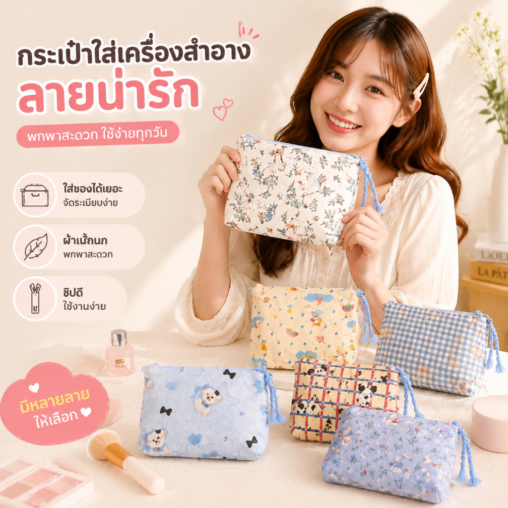 กระเป๋าแต่งหน้ามินิพกพาสุดน่ารัก กระเป๋าเก็บเครื่องสำอางและลิปสติกสำหรับผู้หญิง กระเป๋าใส่เหรียญและของจุกจิกขนาดเล็ก ซองใส่ลิปสติกพกพาง่าย