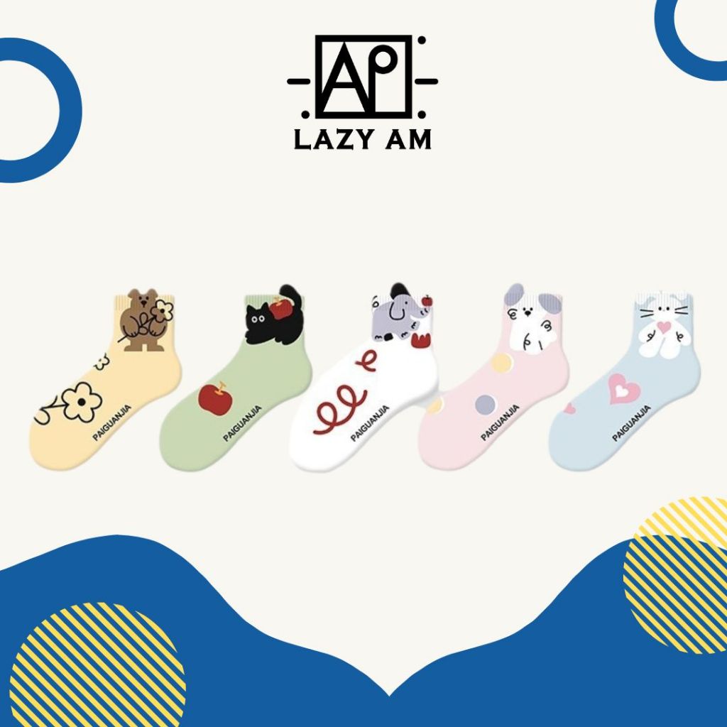 LAZYAM ถุงเท้าลาย Bordflower สีสันสดใส สไตล์เกาหลี เนื้อผ้านุ่ม ป้องกันเป็นขุย
