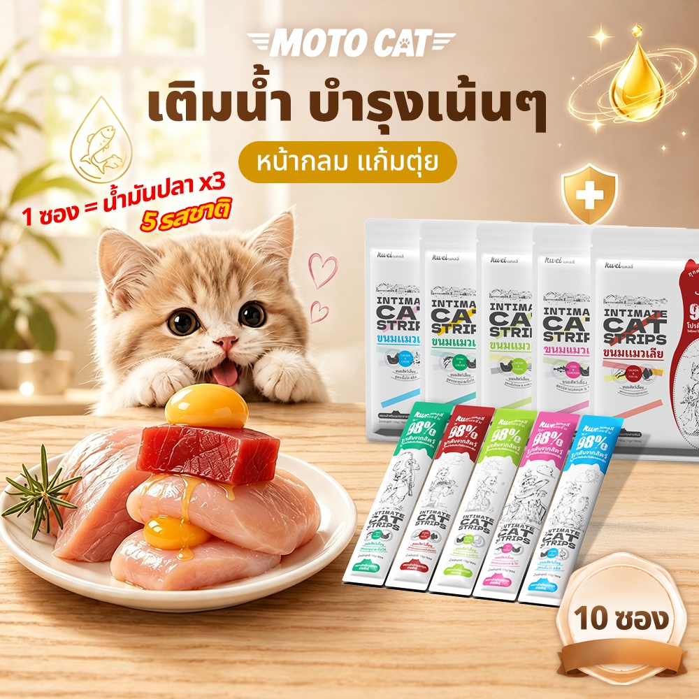 [พร้อมส่ง] 10 ซอง ขนมแมวเลีย โซเดียมต่ำ บำรุง แซลมอน / ทูน่า เสริมภูมิคุ้มกัน เติมน้ำ 5 รสชาติ KWEI