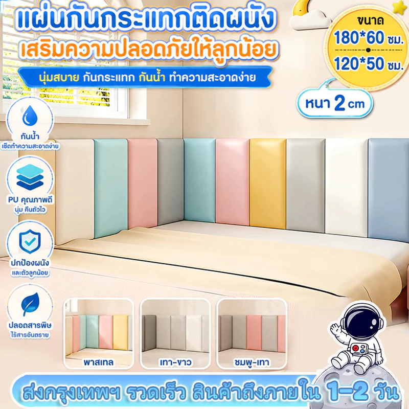 ✨6Pcs-180x60ซม กันกระแทกหัวเตียง วอลเปเปอร์3D หนังPUหุ้มฟองน้ำ เบาะติดหัวเตียง โฟมกันกระแทก นุ่มหุ้มหนังสติกเกอร์กันกระแทก wallpaper