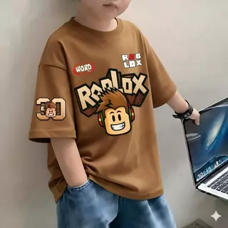 NASA เสื้อยืดแขนสั้นเด็ก ลายการ์ตูน เสื้อยืดสีขาว ROBLOX ผ้าคอตตอน นุ่มสบาย เหมาะสำหรับเด็กอายุ 1-12 ปี
