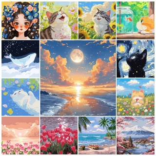 ระบายสีตามตัวเลข 20x20ซม. พร้อมกรอบ พร้อมสีและพู่กัน ภาพวาดอะคริลิคภาพสีดิจิตอล ทําเอง ของขวัญผนัง ของเล่นเด็ก กระตุ้นจินตนาการ ของขวัญ DIY เฟรมผ้าใบ สมใจ เฟรมผ้าใบวาดรูป
