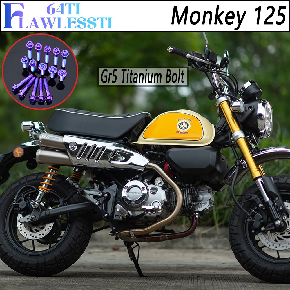FLAWLESSTI Gr5 Titanium Bolt เครื่องยนต์ Magneto ฝาครอบคลัทช์เครื่องยนต์น้ํามันด้านหน้าด้านหลังเพลาชุด Sprocket Nut สําหรับ Honda Monkey 125