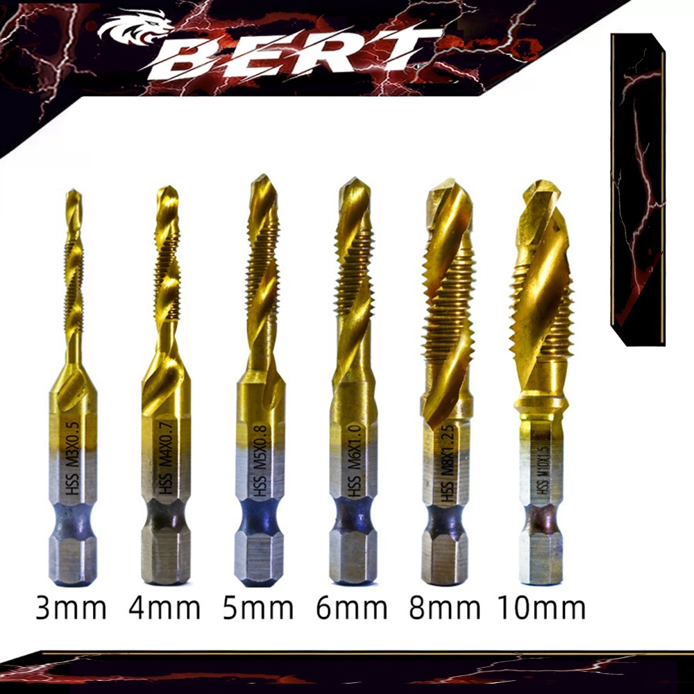 BERT ｜ชุดต๊าปเกลียว ดอกต๊าป 6ชิ้น ดอกต๊าป ชุดต๊าปเกลียว ดอกต๊าป ดอกสว่าน ต๊าปเกลียว ไฮสปีด M3-M10 | วัสดุ 4341