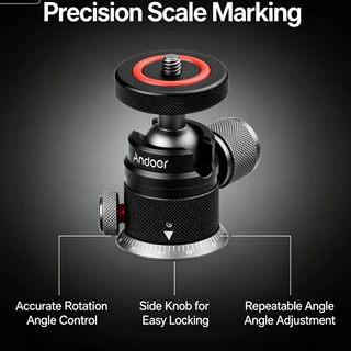 Andoer ขาตั้งกล้องอลูมิเนียมอัลลอยด์ หัวบอลพาโนรามา 360° หมุนได้ 180° เมาท์ขาตั้งกล้อง 1/4 พร้อมฐานสเกล สําหรับกล้อง DSLR