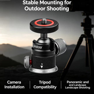 Andoer ขาตั้งกล้องอลูมิเนียมอัลลอยด์ หัวบอลพาโนรามา 360° หมุนได้ 180° เมาท์ขาตั้งกล้อง 1/4 พร้อมฐานสเกล สําหรับกล้อง DSLR