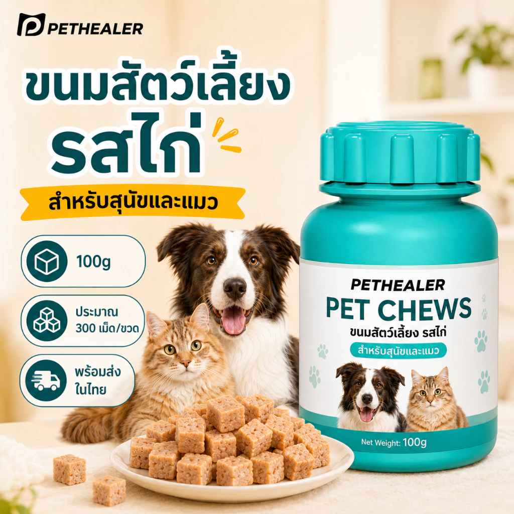 PETHEALER ขนมสุนัขและแมว รสไก่ 100g ขนมสัตว์เลี้ยงแบบเม็ด เคี้ยวง่าย กินง่าย ผสมอาหารได้