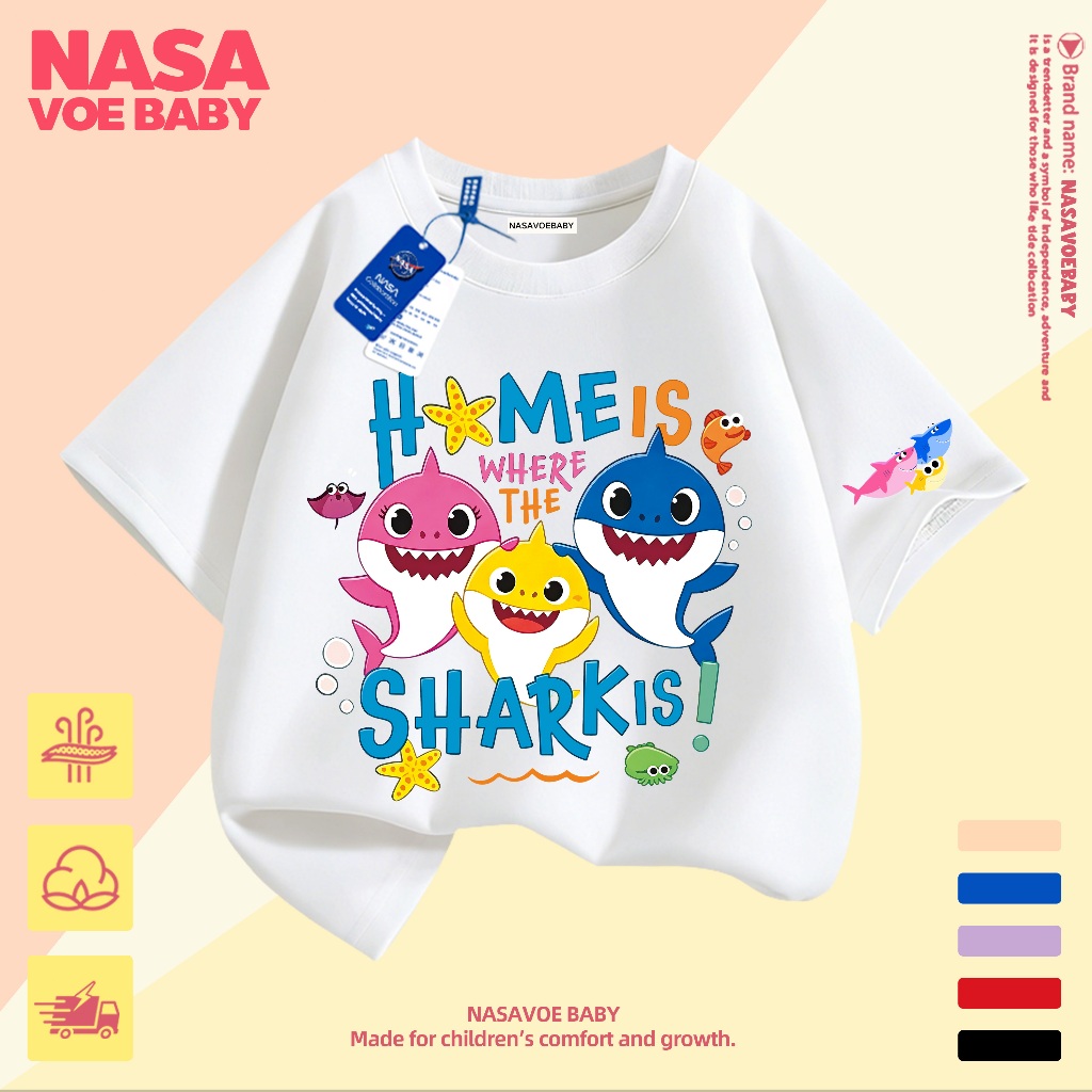 【ส่งเร็ว 24 ชม】เสื้อยืดเด็ก ลายการ์ตูนฉลาม สีสดใส จัดส่งจากไทย เสื้อผ้าเด็ก 1-13 ปี