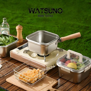 Watsuno.【หม้อทอดแบบมีด้ามจับถอดออกได้ 】กระทะ สแตนเลส พร้อมที่ใส่คลิปหนีบ ตะกร้าทอด อุปกรณ์เครื่องครัว พกพาได้