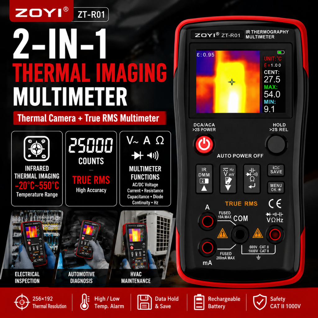 ZOYI ZT-R01 Thermal Imaging Multimeter 2in1 True RMS 25000 Counts -20~550℃ เครื่องวัดความร้อน