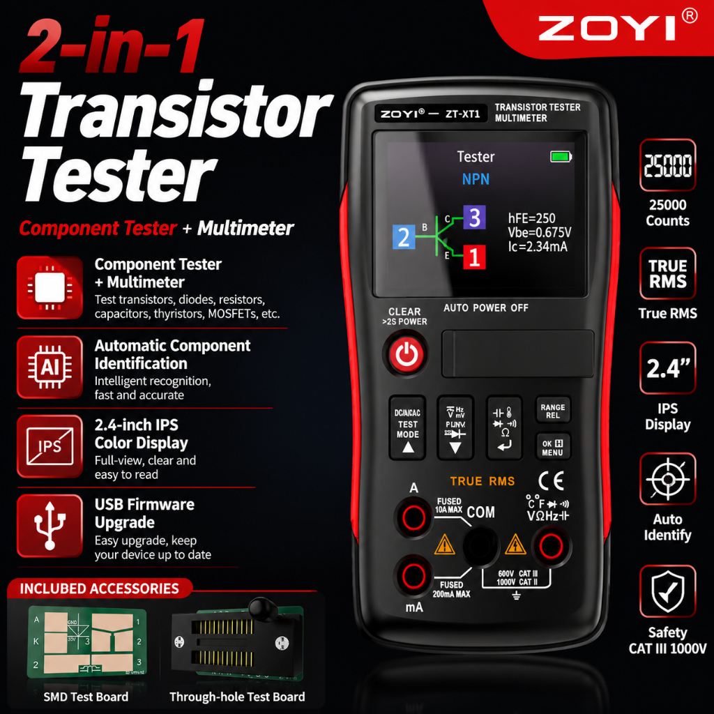 ZOYI ZT-XT1 2-in-1 Component Tester LCR Multimeter Transistor Tester Digital Multimeter