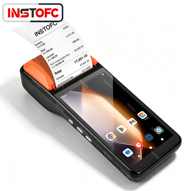 เทอร์มินัล POS แบบใช้มือถือ Android 13 พร้อมเครื่องพิมพ์ใบเสร็จ 58 มม. รองรับ Loyverse POS Grab Merc
