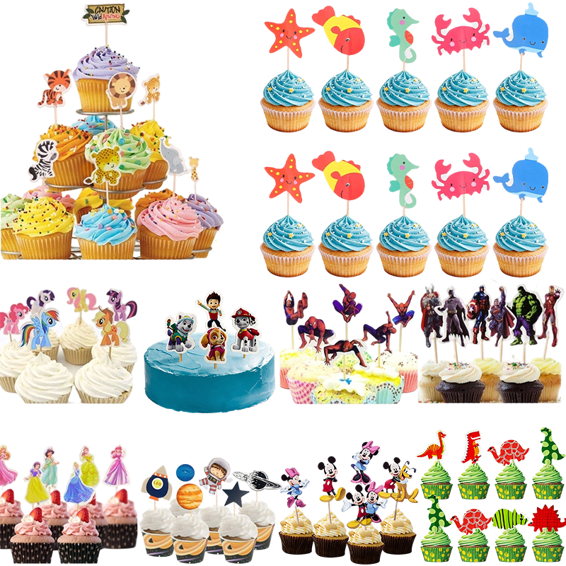 ท็อปเปอร์คัพเค้ก รูปสัตว์ สําหรับตกแต่งปาร์ตี้วันเกิดเด็ก 24 ชิ้น