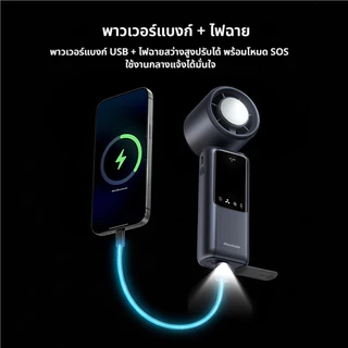 Tiankeplus TF50 พัดลมเทอร์โบ 9000 mAh พัดลมขนาดเล็กแบบชาร์จไฟแบบพกพาลมแรง 199-Speed | พัดลมพกพาพับได้พร้อม Powerbank และไฟฉาย | ของขวัญคริสต์มาสที่สมบูรณ์แบบ