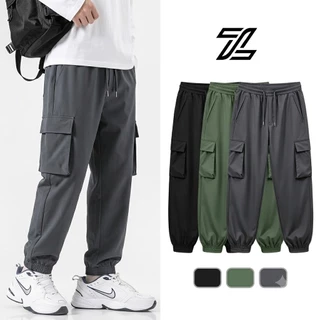 ZENOX ซื้อ 1 แถม 1 กางเกงคาร์โก้ขายาวผู้ชาย ไซส์ใหญ่ M-5XL กางเกงขาจั๊มเอวยืด มีหลายกระเป๋า สไตล์เกาหลี ผ้าดีตรงปก