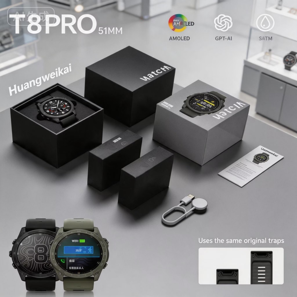 2026 T8 pro สมาร์ทสําหรับชายกันน้ําดําน้ําและว่ายน้ํานาฬิกากีฬากลางแจ้ง AMOLED SmartWatch บลูทูธ SNV