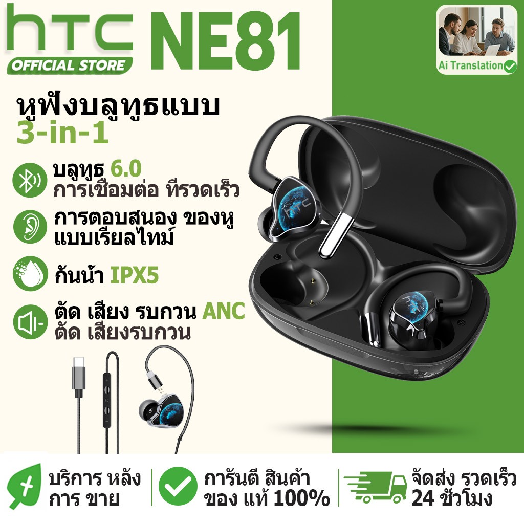 HTC NE81 หูฟังคล้องหู 3 โหมด สายถอดเปลี่ยนได้ HIFI ไดรเวอร์ 10 มิลลิเมตร ร้องคาราโอเกะ สตรีมสด เปลี่