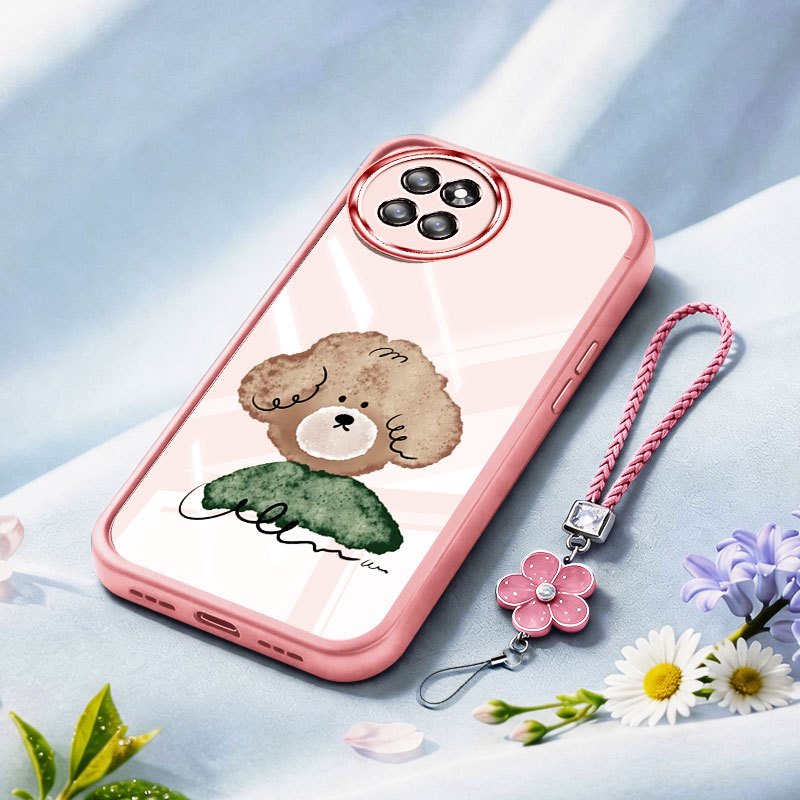 VRQR สําหรับ Itel S23 A50C A70 A06 S665L A665L การ์ตูนสัตว์หัวใสกันกระแทกเคสโทรศัพท์พร้อมเชือกดอกไม้