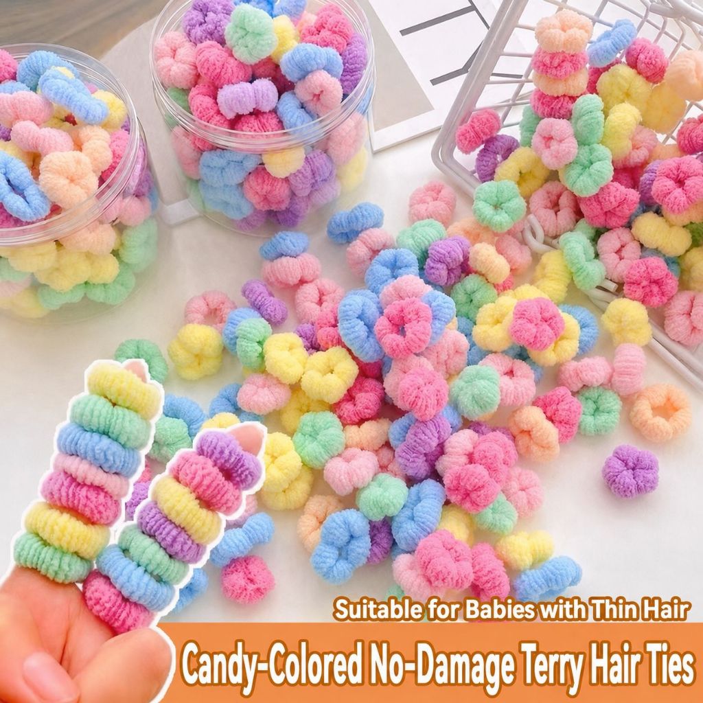 100PCS Tiny ผ้าขนหนู Scrunchie Blossom Tie ยางรัดคลิปผมอ่อนโยนสําหรับเด็กทารกเด็ก Braiding หางม้าเชือกผมนุ่มยืดไม่มีความเสียหายเครื่องประดับผมรายการ