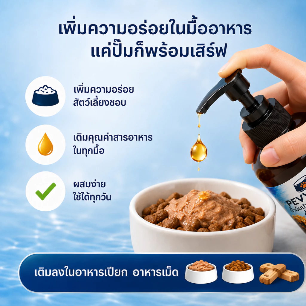 【🔥ราคาพิเศษสินค้าใหม่】PEVVO PET น้ำมันปลาแซลมอน 99% สำหรับสุนัขและแมว บำรุงขนผิวหนัง ลดขนร่วง ผิวแห้งคัน เสริมโภชนาการทุกมื้อ Omega-6 วิตามินอี 300ml พร้อมปั๊ม thumbnail 7