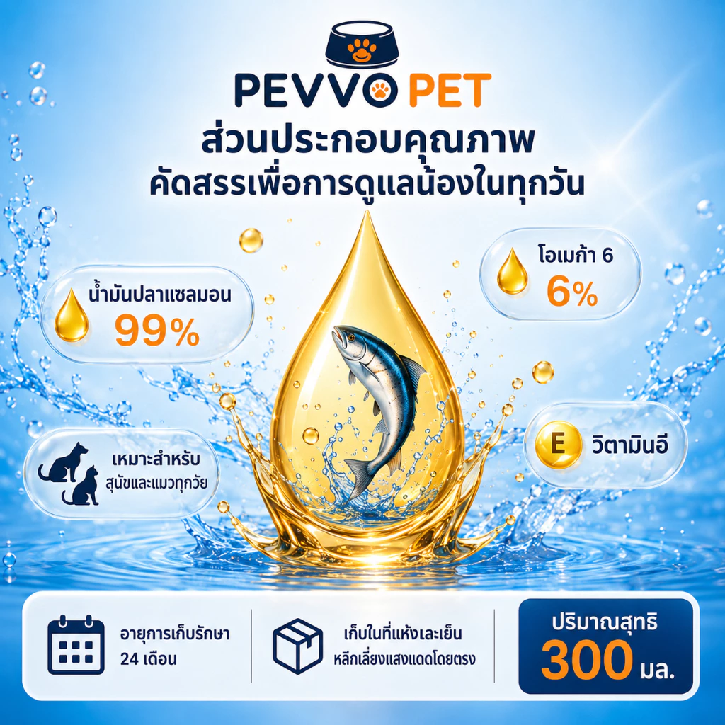 【🔥ราคาพิเศษสินค้าใหม่】PEVVO PET น้ำมันปลาแซลมอน 99% สำหรับสุนัขและแมว บำรุงขนผิวหนัง ลดขนร่วง ผิวแห้งคัน เสริมโภชนาการทุกมื้อ Omega-6 วิตามินอี 300ml พร้อมปั๊ม thumbnail 9